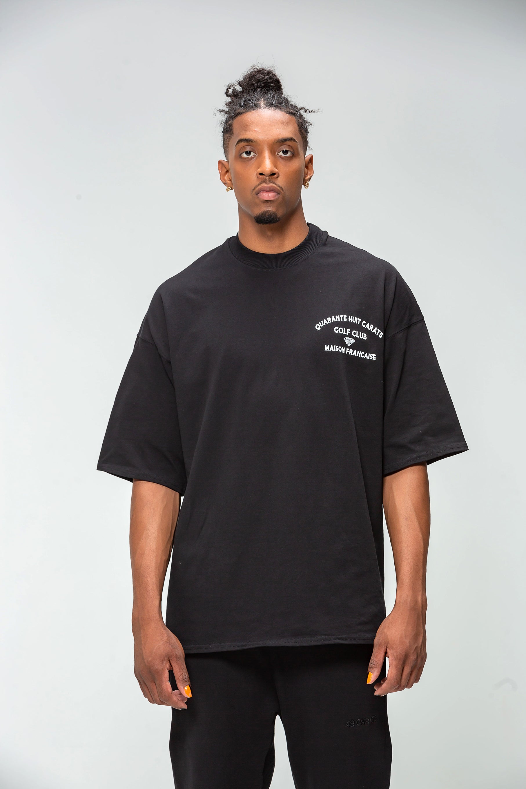 48 Carat Black Oversize T-shirt - Golf Club Elegance Printed